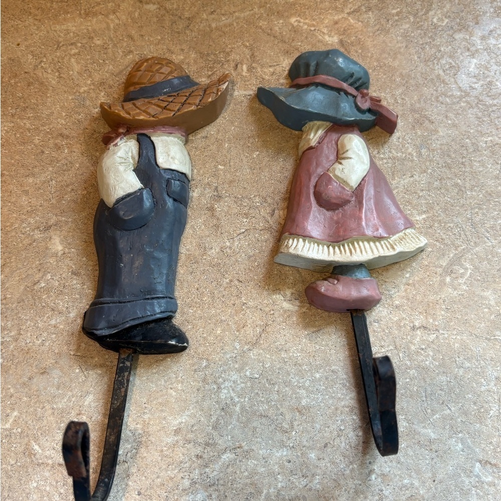 Vintage 6.25" Set of Boy and Girl Holly Hobbie Style Wall Hook Hangers